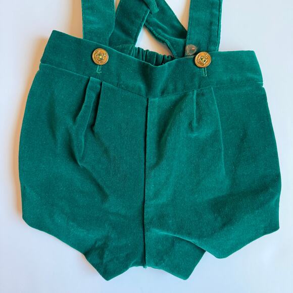 Vintage Baby Suspender Short Set Green Velour 6-9m - Picture 13 of 16